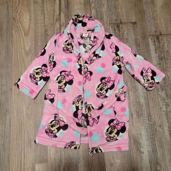 Soft Disney Minnie Mouse Bath Robe Toddler Girl 3t Pink - Picture 1 of 3